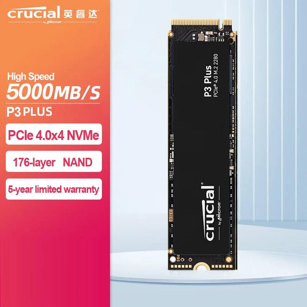 Crucial P3 Plus 500GB 1TB 2TB 4TB PCIe 4.0X4 3D NAND NVMe M.2 2280 SSD, ִ 5000 MB/s,   ǰ